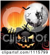 Poster, Art Print Of Orange Halloween Background With A Haunted House Graves And A Black Jackolantern 2
