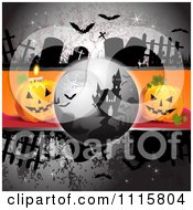Poster, Art Print Of Bats And A Haunted House On A Grungy Cemetery Halloween Background With Jackolanterns