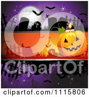 Poster, Art Print Of Purple Halloween Background With Tombstones And A Jackolantern