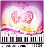 Poster, Art Print Of Pink Piano Keyboard Music Note Heart And Butterfly Background