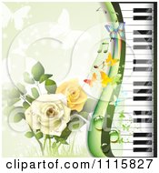 Piano Keyboard And Rose Background With Butterflies On Green