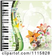 Piano Keyboard And Lily Background With Butterflies On Green