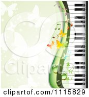 Piano Keyboard Background With Butterflies On Green