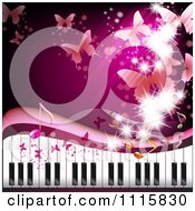 Poster, Art Print Of Pink Piano Keyboard Background With Butterflies