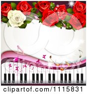 Piano Keyboard And Rose Background With Music Notes 1