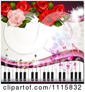 Poster, Art Print Of Piano Keyboard And Rose Background With Music Notes 2