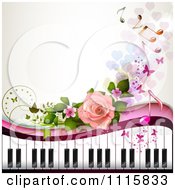 Poster, Art Print Of Piano Keyboard And Rose Background With Music Notes 3