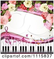 Piano Keyboard And Rose Background With Music Notes 4