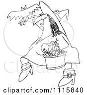 Poster, Art Print Of Outlined Halloween Witch With A Bat And A Basket Of Eyeballs