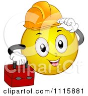 Poster, Art Print Of Construction Worker Smiley Carrying A Tool Box And Tipping His Hard Hat