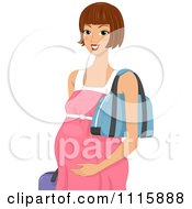 Clipart Happy Brunette Pregnant Woman With Luggage Royalty Free Vector Illustration