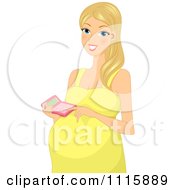 Clipart Happy Blond Pregnant Woman Calculating Her Budget Royalty Free Vector Illustration
