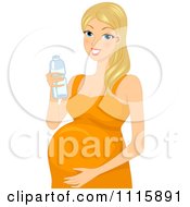 Clipart Thirsty Blond Pregnant Woman Holding A Bottle Of Water Royalty Free Vector Illustration