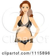 Brunette Pregnant Woman In Black Lingerie