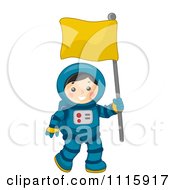 Poster, Art Print Of Cute Astronaut Boy Carrying A Flag