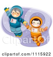 Poster, Art Print Of Cute Boy And Girl Astronauts Holding Hands And Floating In Space