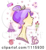Poster, Art Print Of Purple Haired Woman With Number 18 And Debute Items
