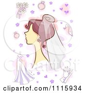 Poster, Art Print Of Bride With Wedding Items And Purple Flowers And Hearts