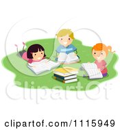 Poster, Art Print Of Happy Kids Reading School Books In A Park