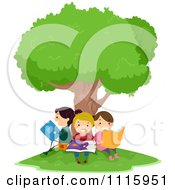 Poster, Art Print Of Happy Kids Reading Under A Tree