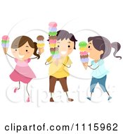 Clipart Happy Kids Eating Ice Cream Cones Royalty Free Vector Illustration