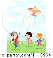 Poster, Art Print Of Happy Kids Flying A Plane Kite Outside
