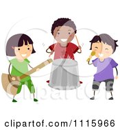 Poster, Art Print Of Happy Diverse Music Kids In A Pretend Band