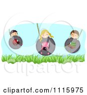 Poster, Art Print Of Happy Kids Playing On Tire Swings