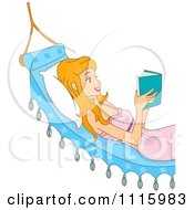 Clipart Happy Young Woman Reading A Book In A Hammock Royalty Free Vector Illustration