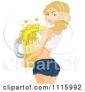 Poster, Art Print Of Beautiful Blond Woman Carrying A Giant Beer Mug