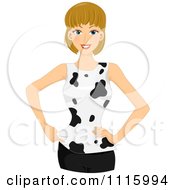 Clipart Happy Woman Wearing A Cow Patterned Shirt Royalty Free Vector Illustration by BNP Design Studio