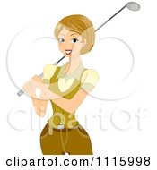 Poster, Art Print Of Happy Female Golfer Holding A Club Over Her Shoulder