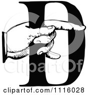 Clipart Retro Vintage Black And White Hand Holding The Letter D Royalty Free Vector Illustration