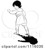 Clipart Retro Vintage Black And White Girl Looking Back At Her Shadow Royalty Free Vector Illustration