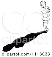 Clipart Retro Vintage Black And White Boy Looking Back At His Shadow Royalty Free Vector Illustration