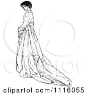 Clipart Retro Vintage Black And White Woman With A Long Dress Royalty Free Vector Illustration
