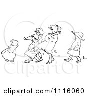 Poster, Art Print Of Retro Vintage Black And White Children Walking Against The Wind