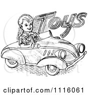 Poster, Art Print Of Retro Vintage Black And White Boy Driving A Toy Car