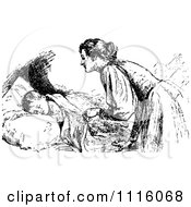 Poster, Art Print Of Retro Vintage Black And White Mother Tucking In Her Child