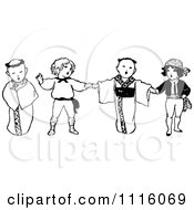 Clipart Retro Vintage Black And White Multi Cultural Children Singing Royalty Free Vector Illustration