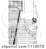 Poster, Art Print Of Retro Vintage Black And White Girl With Toys On Stairs