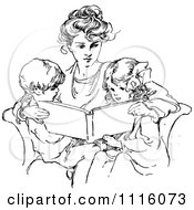 Poster, Art Print Of Retro Vintage Black And White Mother Reading To Her Children