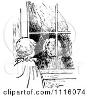 Poster, Art Print Of Retro Vintage Black And White Girl Looking At Her Reflection In A Window