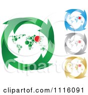 Poster, Art Print Of Green Blue Silver And Gold Recycle Arrow And World Map Circles