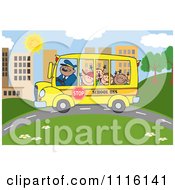 Poster, Art Print Of Happy School Bus Driver And Children On A City Road