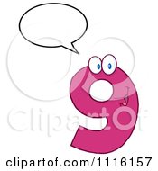 Clipart Happy Pink Number Nine Talking 1 Royalty Free Vector Illustration by Hit Toon
