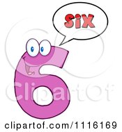 Clipart Happy Pink Number Six Talking 2 Royalty Free Vector Illustration by Hit Toon