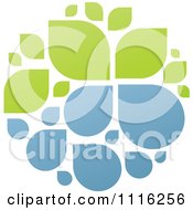 Clipart Green And Blue Natural Organic Sphere Of Water Droplets And Leaves Royalty Free Vector Illustration