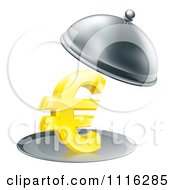 3d Gold Euro Symbol On A Silver Platter Under A Cloche