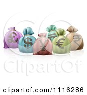 3d Colorful Money Sacks With Currency Symbols
